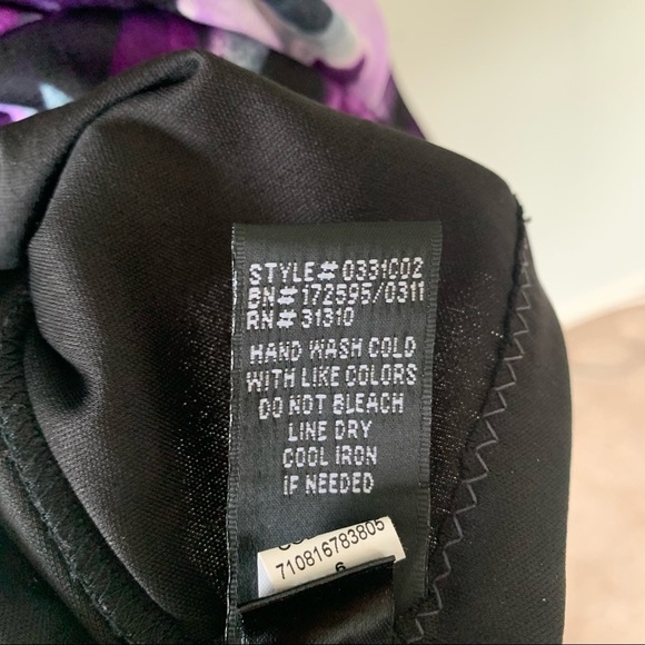 AB Studio Dress Purple Black White Flower V-neck Size 6 - Picture 8 of 10